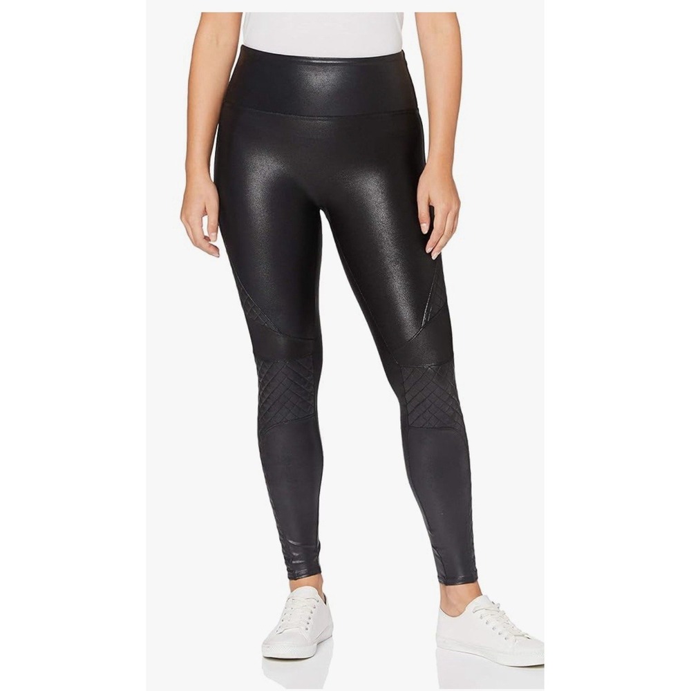 Spanx Quilted Faux Leather Leggings Pants in Very Black Sz-Med